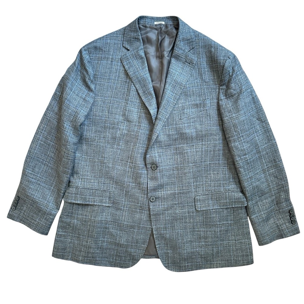 Joseph Abboud Heritage Sport Coat 48L E.Thomas Wool Silk LInen Gray Plaid Jacket